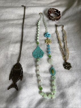 3 Turquoise & Mint Beaded Long Necklace and 1 Bracelet